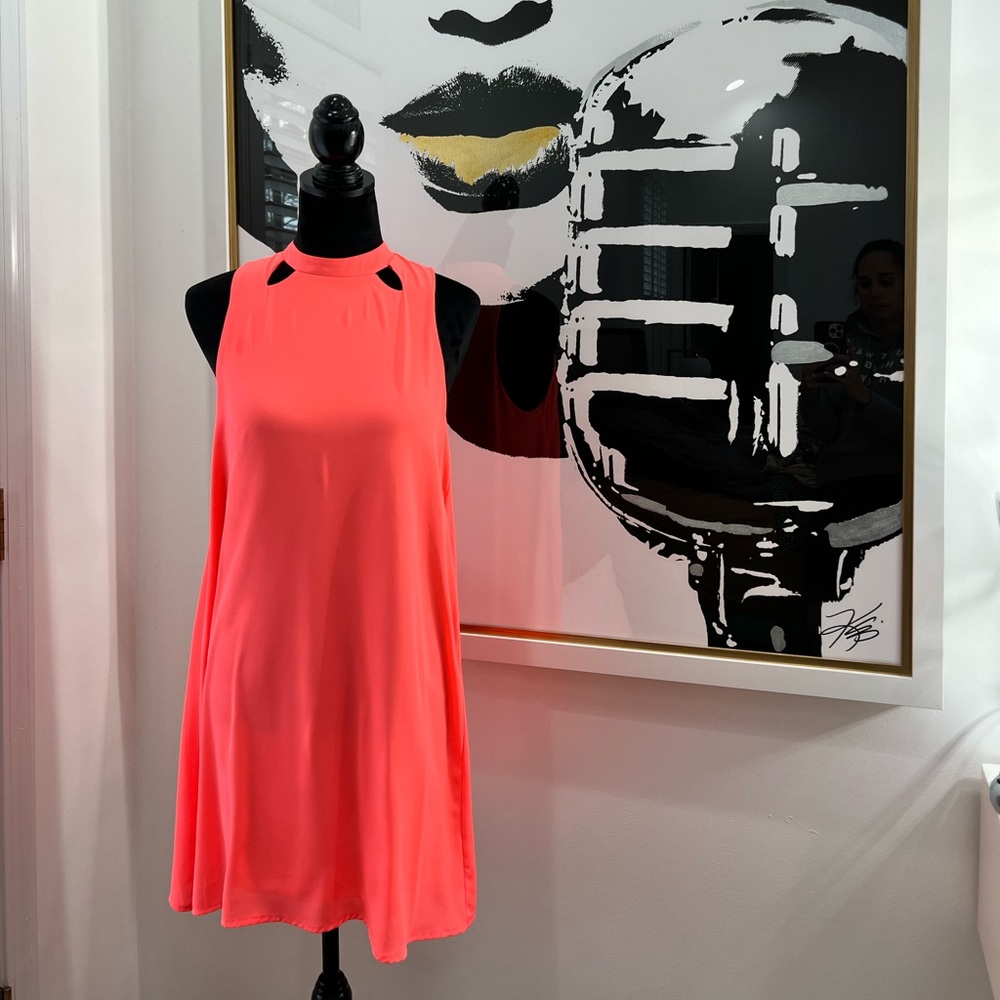 Unbranded Neon Orange Sleeveless Neck Cut-Out Shift Dress, Size M